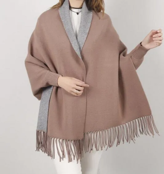 SC2 2017 Oversize Double Side Scarf Winter Faux Cashmere Poncho Women Solid Designer Female Long Sleeves Wrap Vintage Shawl