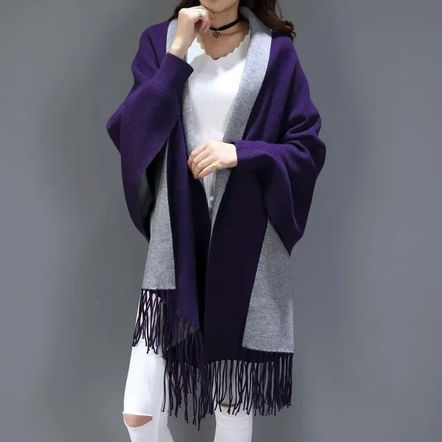 SC2 2017 Oversize Double Side Scarf Winter Faux Cashmere Poncho Women Solid Designer Female Long Sleeves Wrap Vintage Shawl