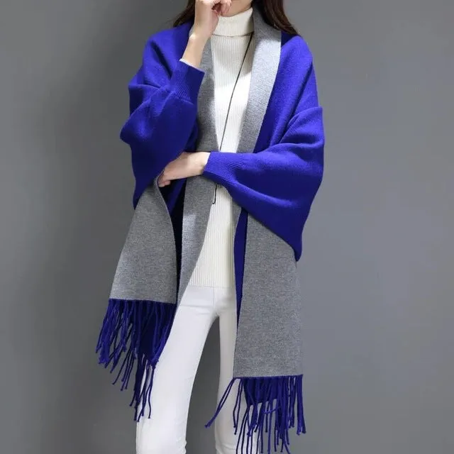 SC2 2017 Oversize Double Side Scarf Winter Faux Cashmere Poncho Women Solid Designer Female Long Sleeves Wrap Vintage Shawl