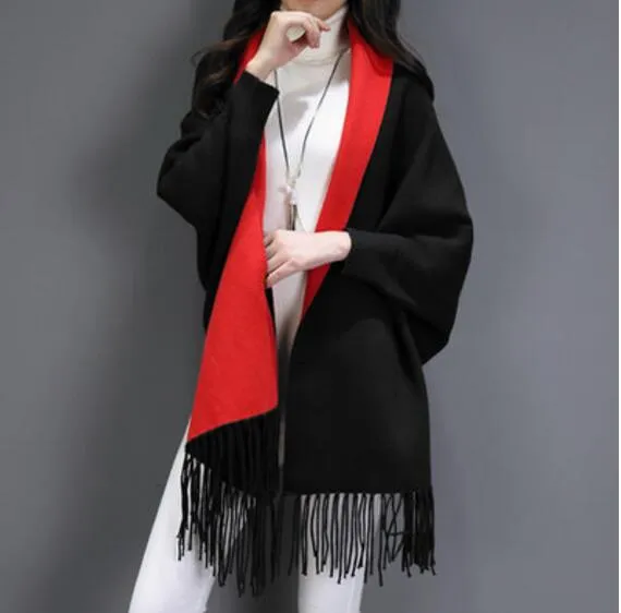 SC2 2017 Oversize Double Side Scarf Winter Faux Cashmere Poncho Women Solid Designer Female Long Sleeves Wrap Vintage Shawl