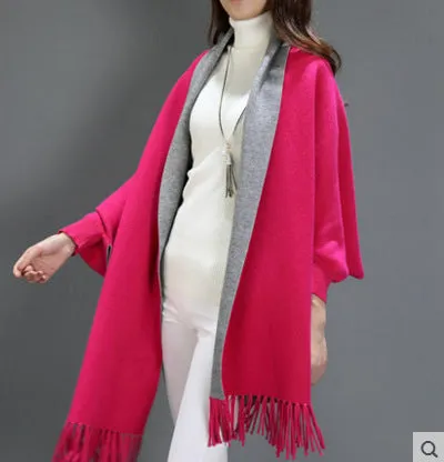 SC2 2017 Oversize Double Side Scarf Winter Faux Cashmere Poncho Women Solid Designer Female Long Sleeves Wrap Vintage Shawl