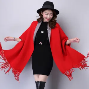 SC2 2017 Oversize Double Side Scarf Winter Faux Cashmere Poncho Women Solid Designer Female Long Sleeves Wrap Vintage Shawl