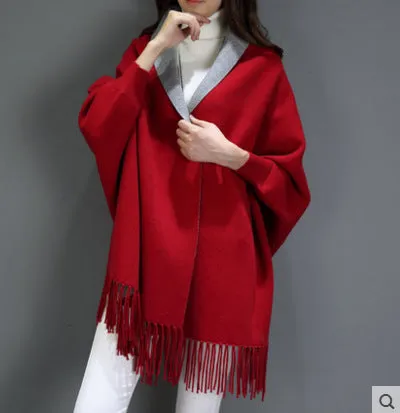 SC2 2017 Oversize Double Side Scarf Winter Faux Cashmere Poncho Women Solid Designer Female Long Sleeves Wrap Vintage Shawl