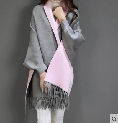 SC2 2017 Oversize Double Side Scarf Winter Faux Cashmere Poncho Women Solid Designer Female Long Sleeves Wrap Vintage Shawl