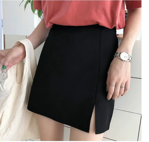 Sexy Solid Black Split Mini Skirts