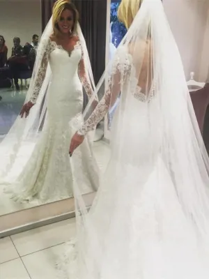 Sheer Back Button Mermaid Wedding Dress