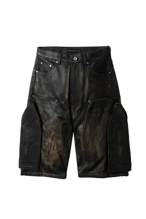 SIDE EMBROIDERY MID LENGTH LEATHER SHORT