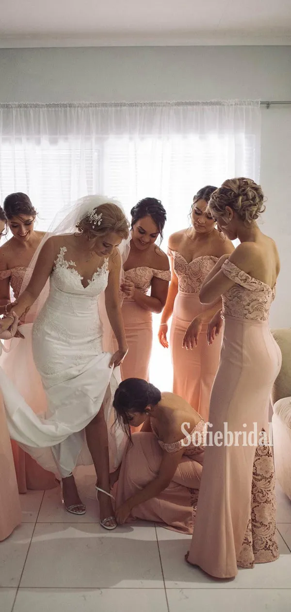 Simple Mermaid Off-shoulder Floor-length Cheap Bridesmaid Dresses,SFWG00366