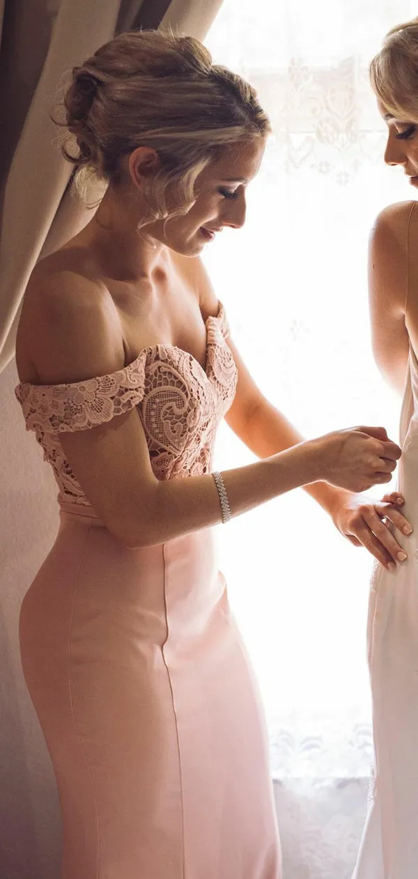 Simple Mermaid Off-shoulder Floor-length Cheap Bridesmaid Dresses,SFWG00366