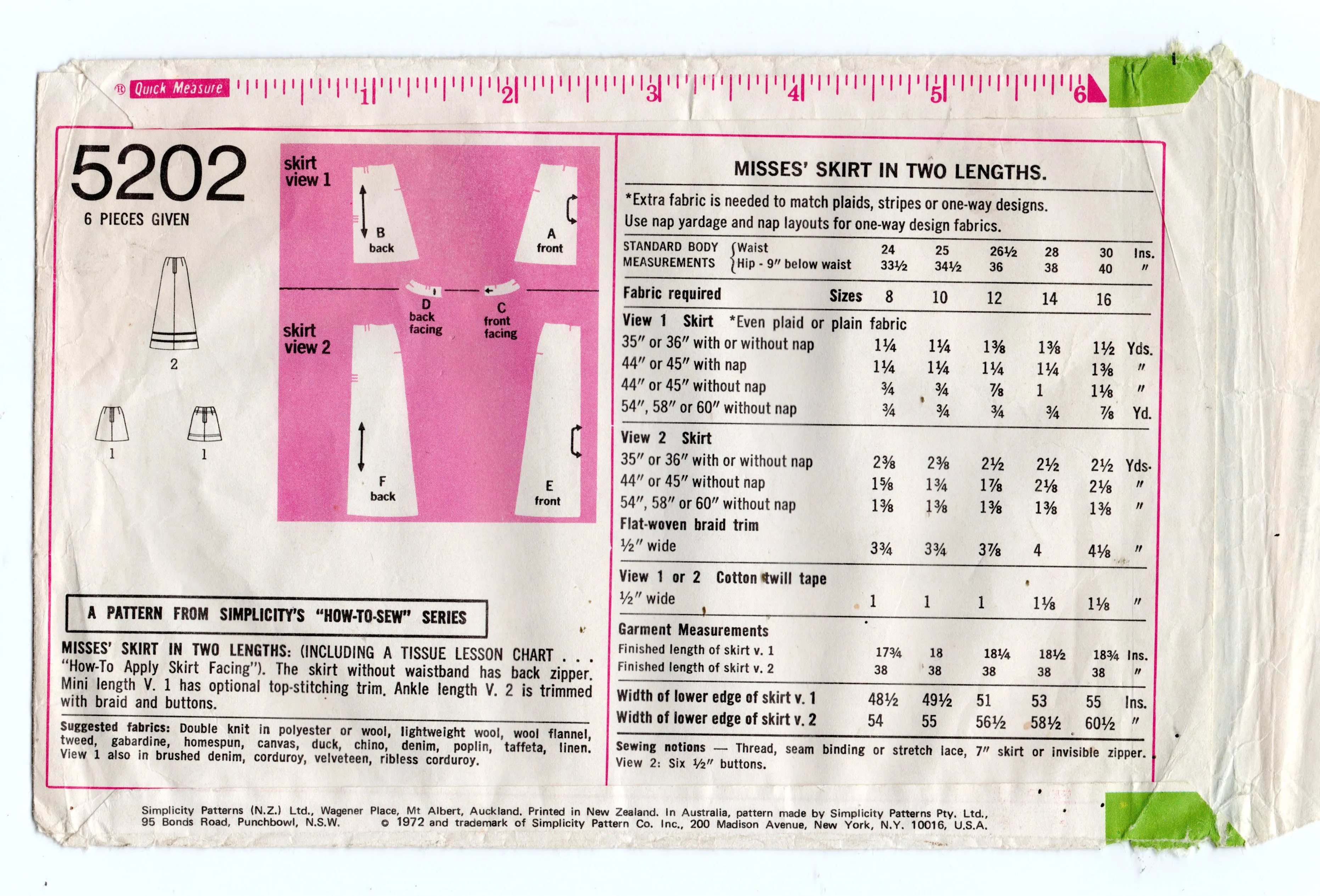 Simplicity 5202 Womens Mini & Nautical Maxi Skirts 1970s Vintage Sewing Pattern Size 12 Bust 34 Inches UNCUT Factory Folded