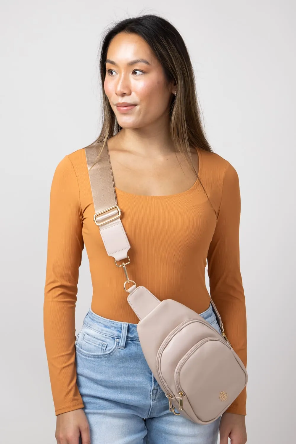 Simply Southern Sling Bag in Almond Tan | 0224-BAG-LTHR-SLING-ALMOND