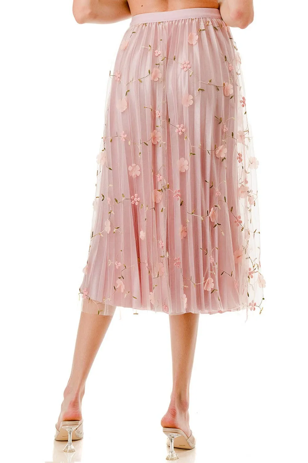 SKIRTS FLOWER PATCHED PLEATED MESH SKIRT
