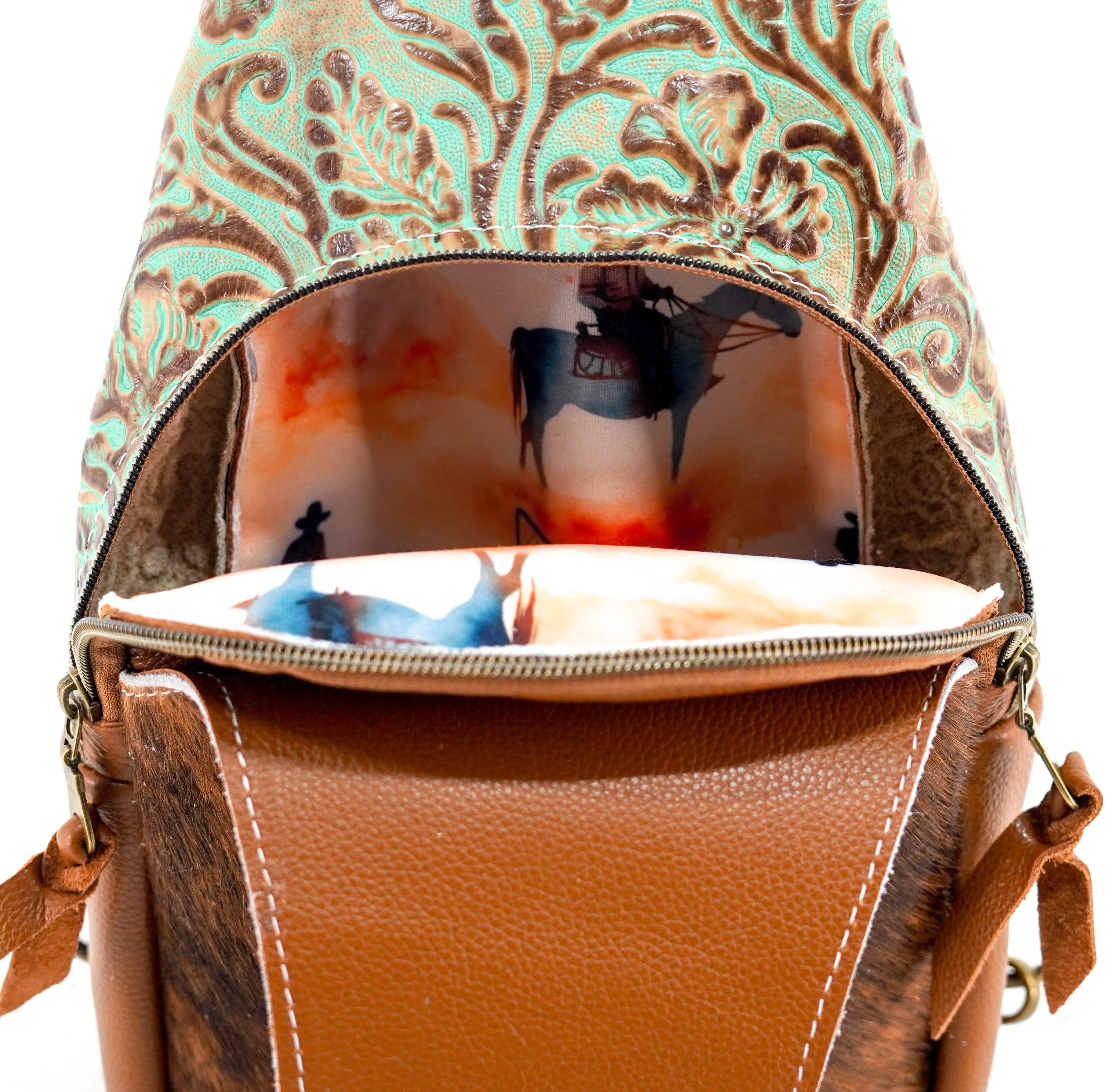 Sling Bag - Red Brindle w/ Turquoise tool