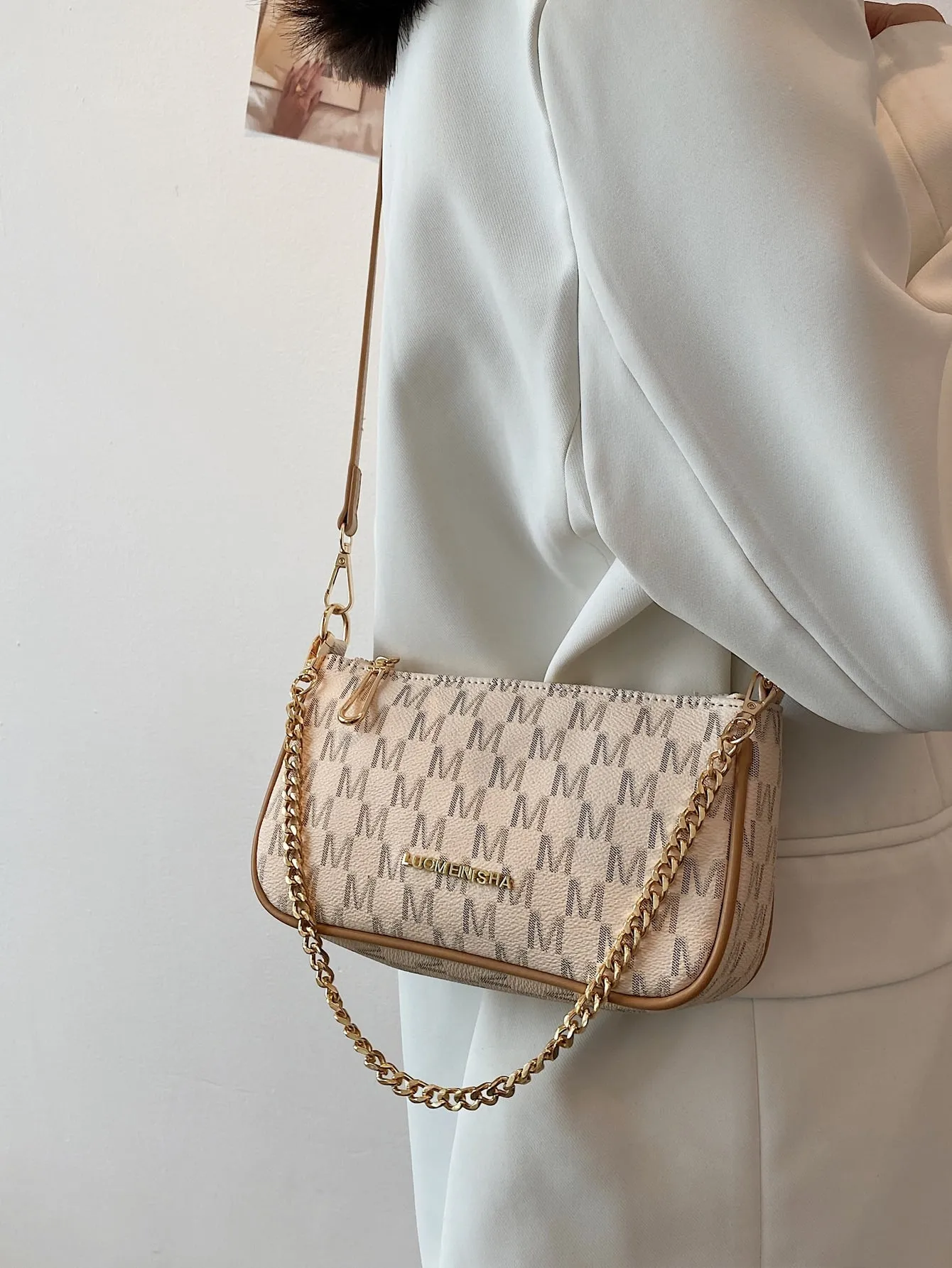 Slogan Graphic Baguette Bag - Brown