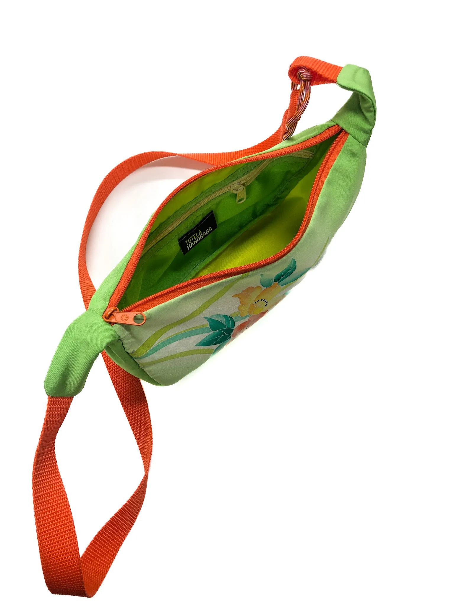 Small Crescent Sling in green vintage silk kimono