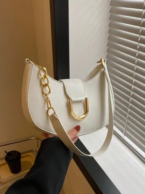Small Metal Decor Hobo Bag - White