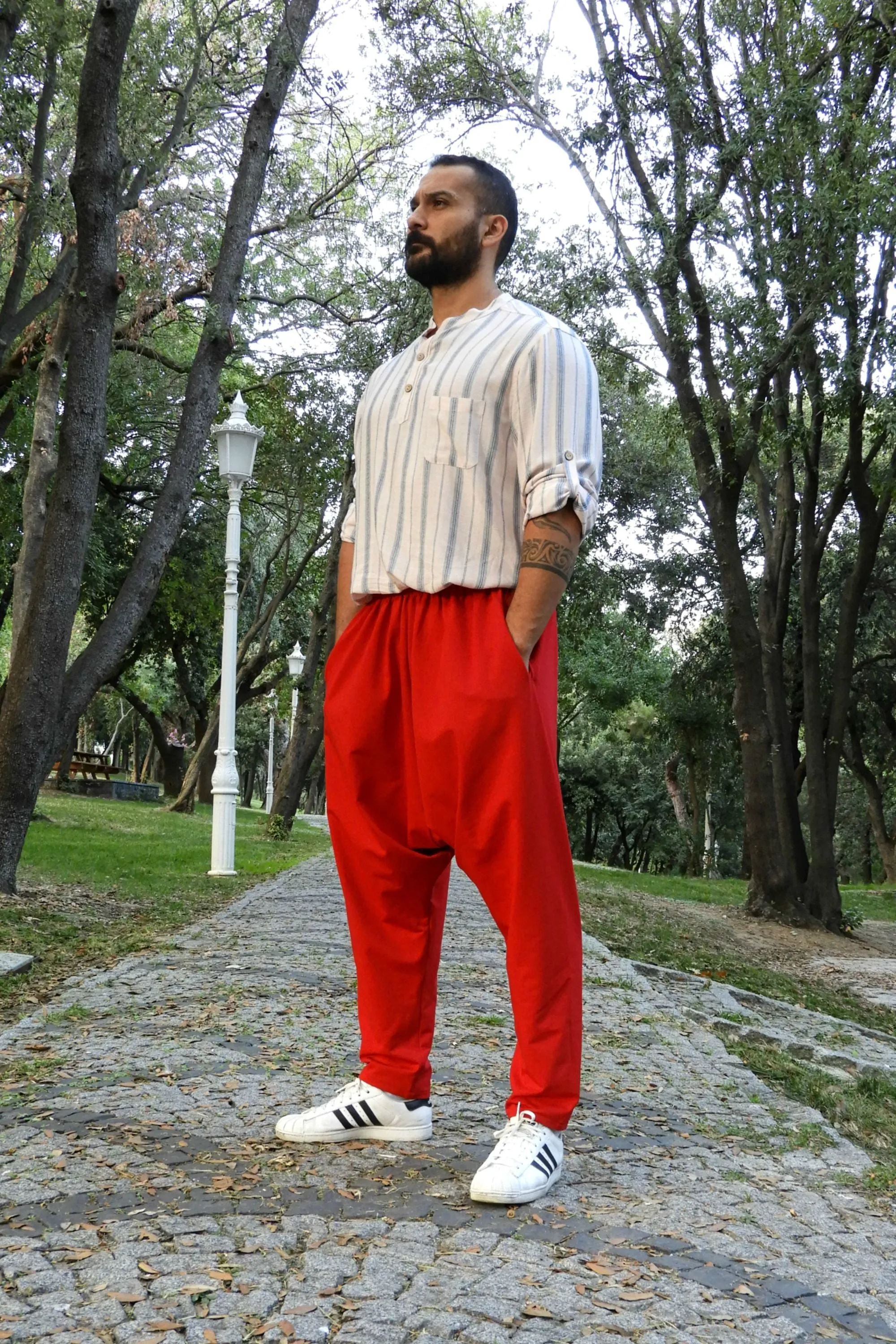 SNOW Men's Harem Pants For Winter (Gray, Red)