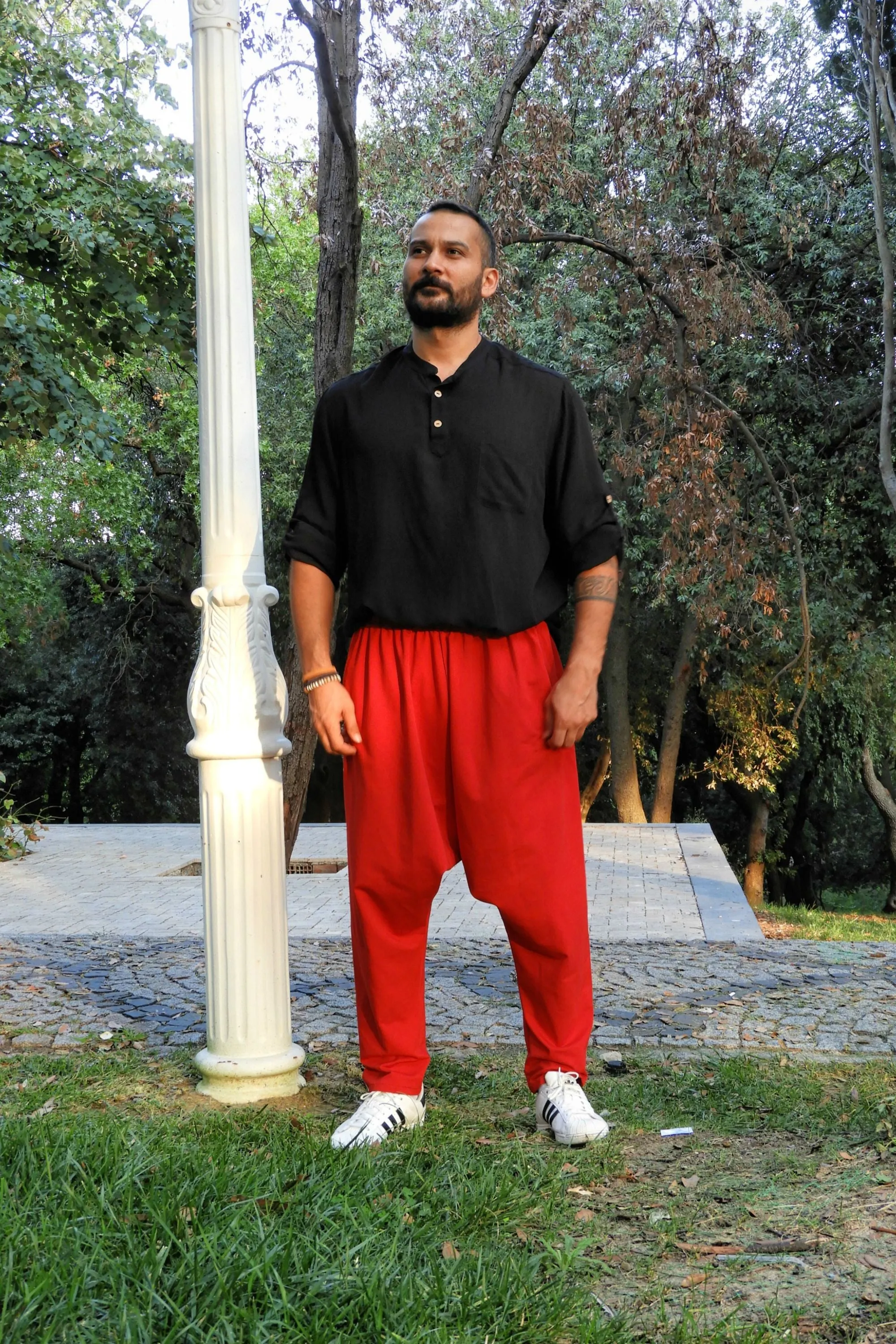 SNOW Men's Harem Pants For Winter (Gray, Red)