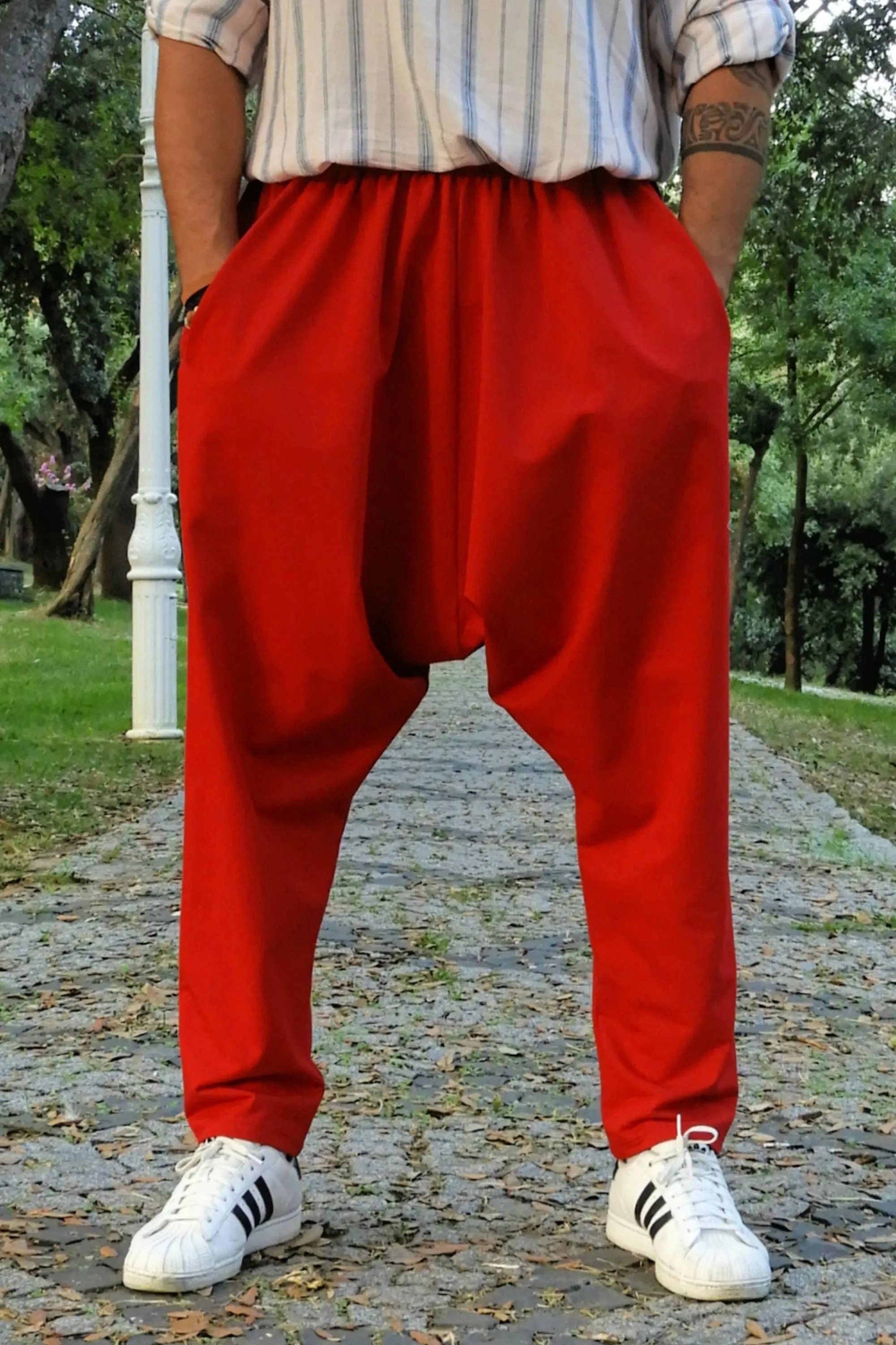 SNOW Men's Harem Pants For Winter (Gray, Red)
