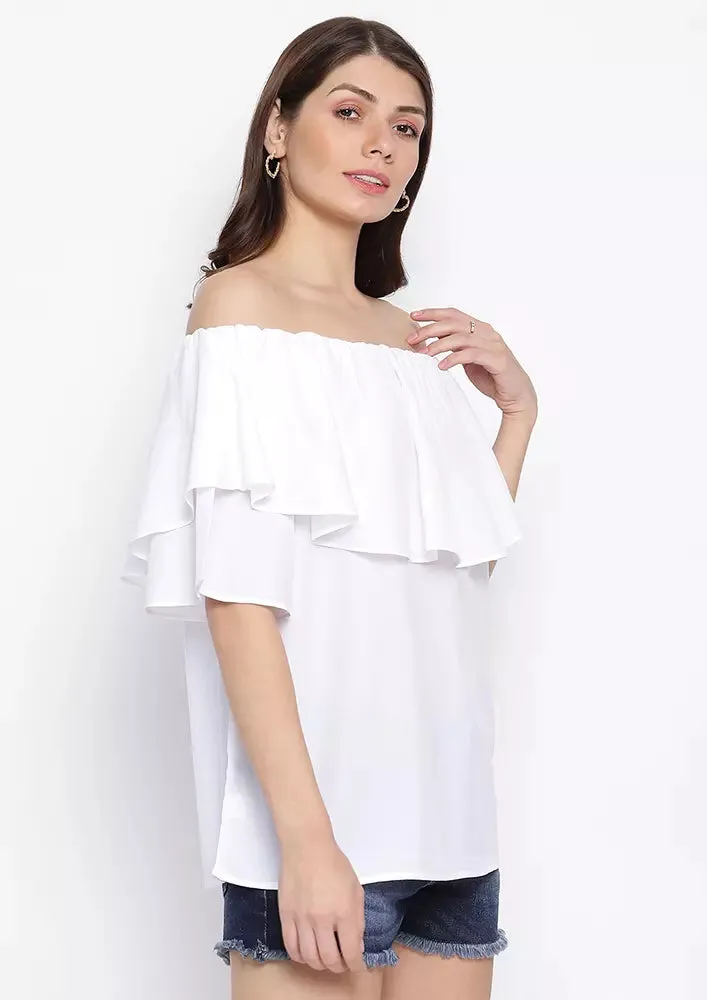 Soft Breeze Frilling Off-Shoulder Top