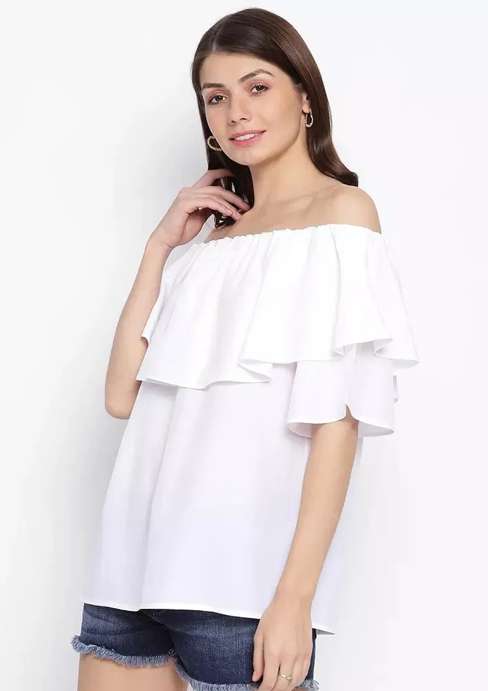 Soft Breeze Frilling Off-Shoulder Top
