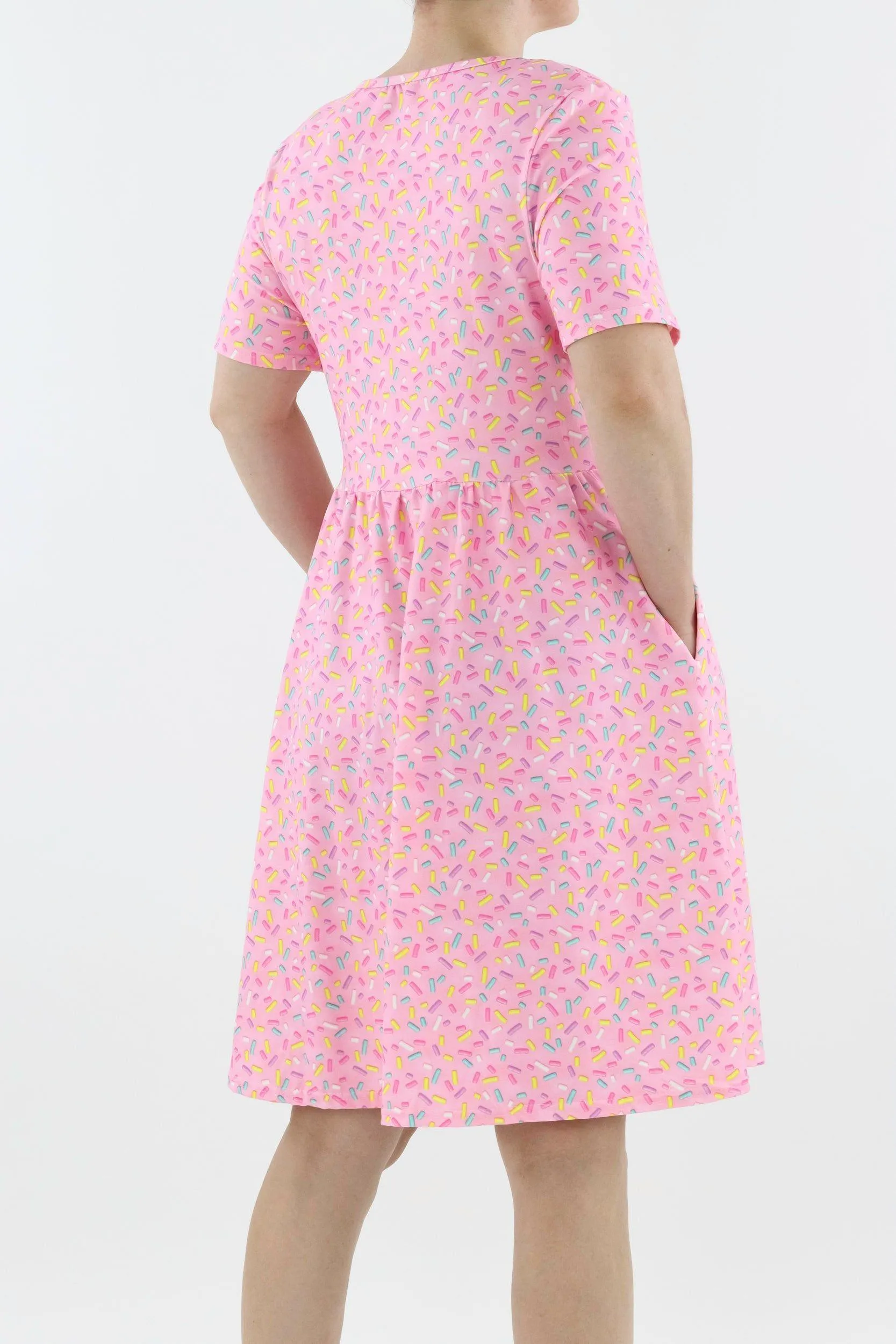 Sprinkles - Short Sleeve Skater Dress - Knee Length - Side Pockets