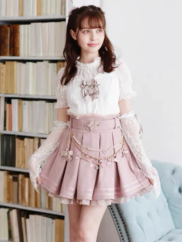 Steampunk Lolita SK White Grommets Pleated Lolita Skirts