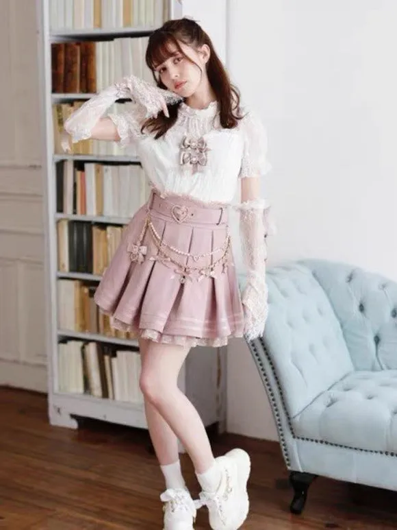 Steampunk Lolita SK White Grommets Pleated Lolita Skirts
