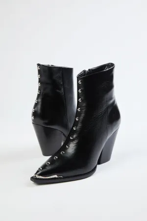 STUDDED LEATHER ANKLE BOOTS