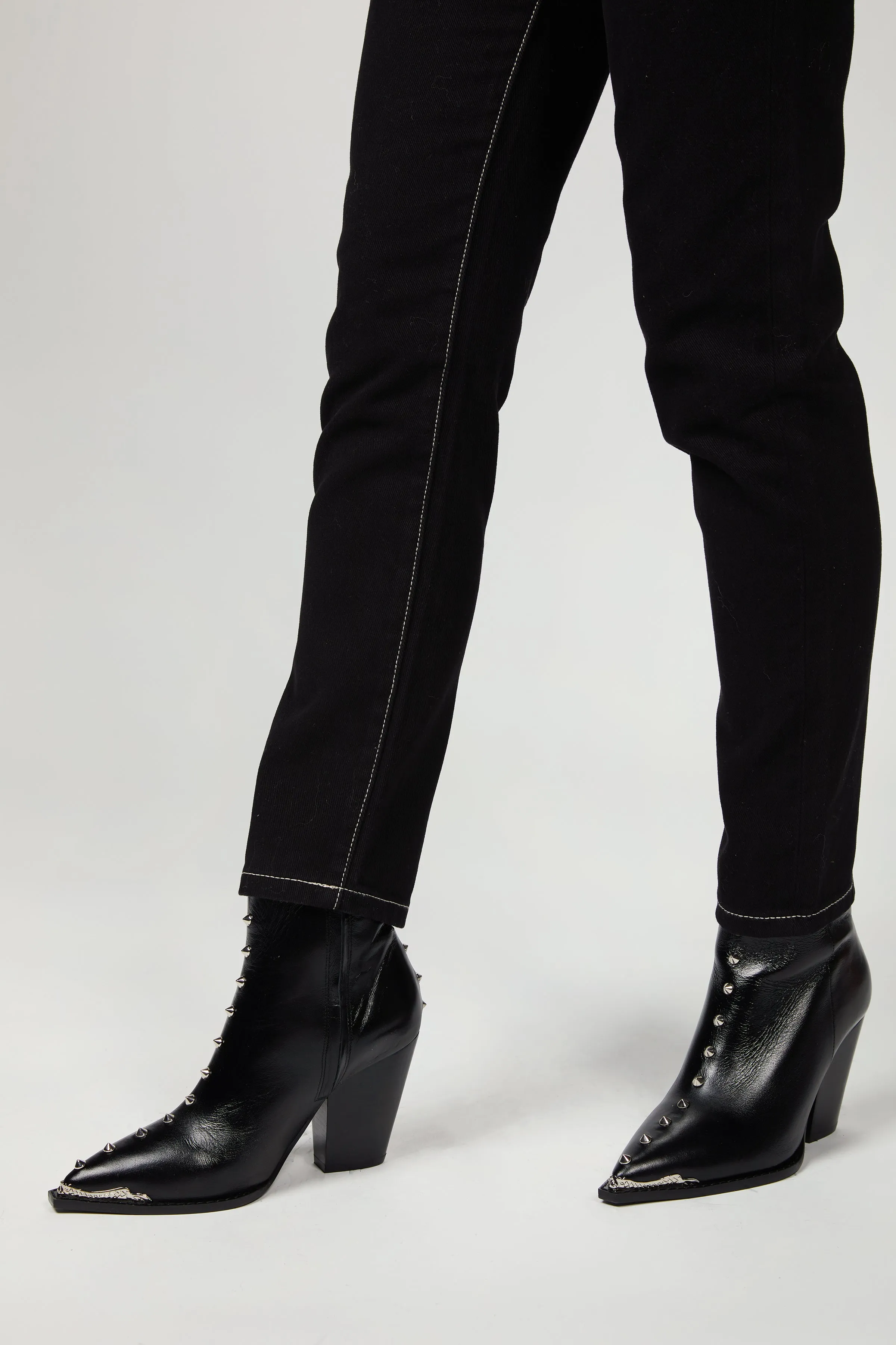 STUDDED LEATHER ANKLE BOOTS