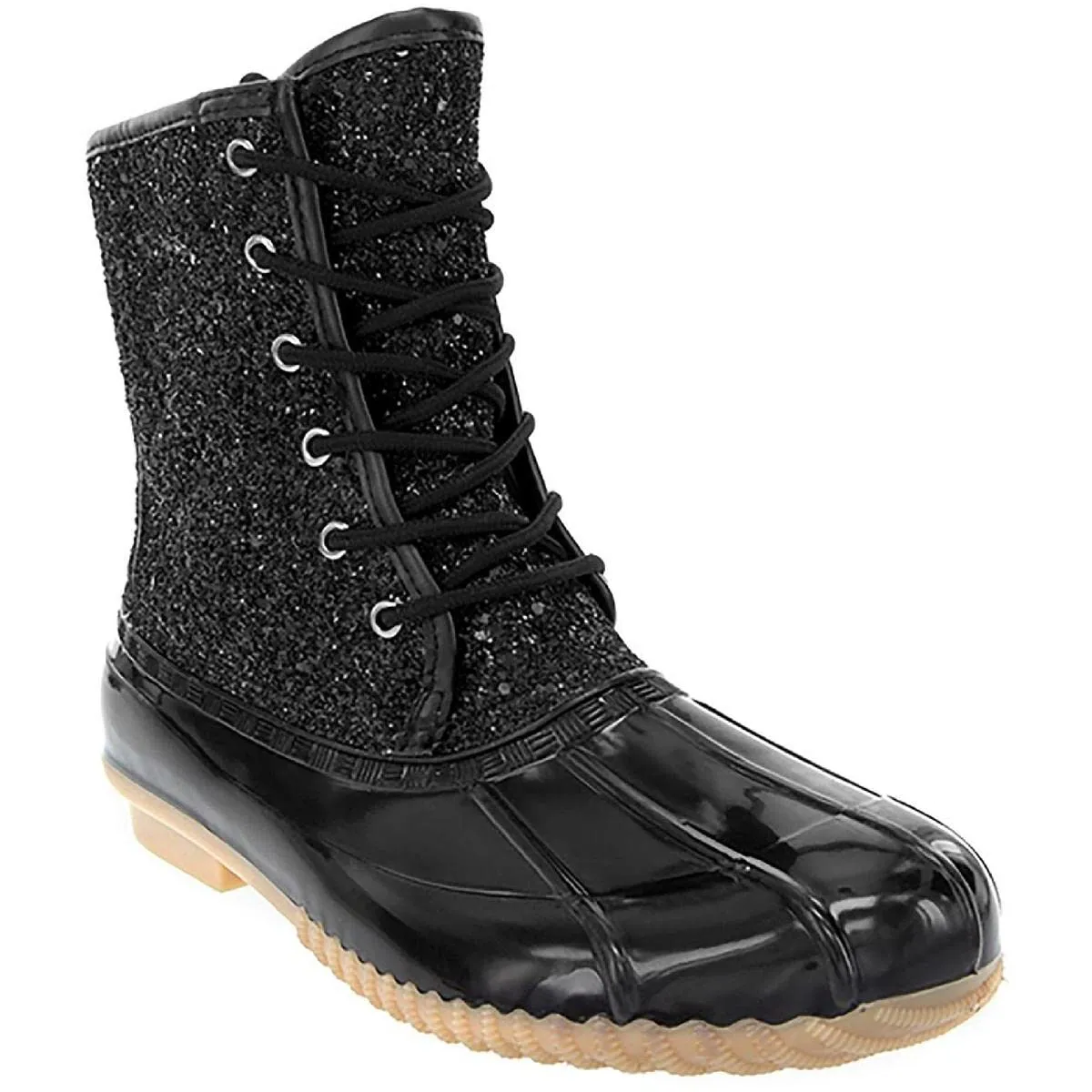 Sugar Womens Duck Boots - Waterproof Shell Insulated Snow Boot-Skylar2-Black/Glitter-7