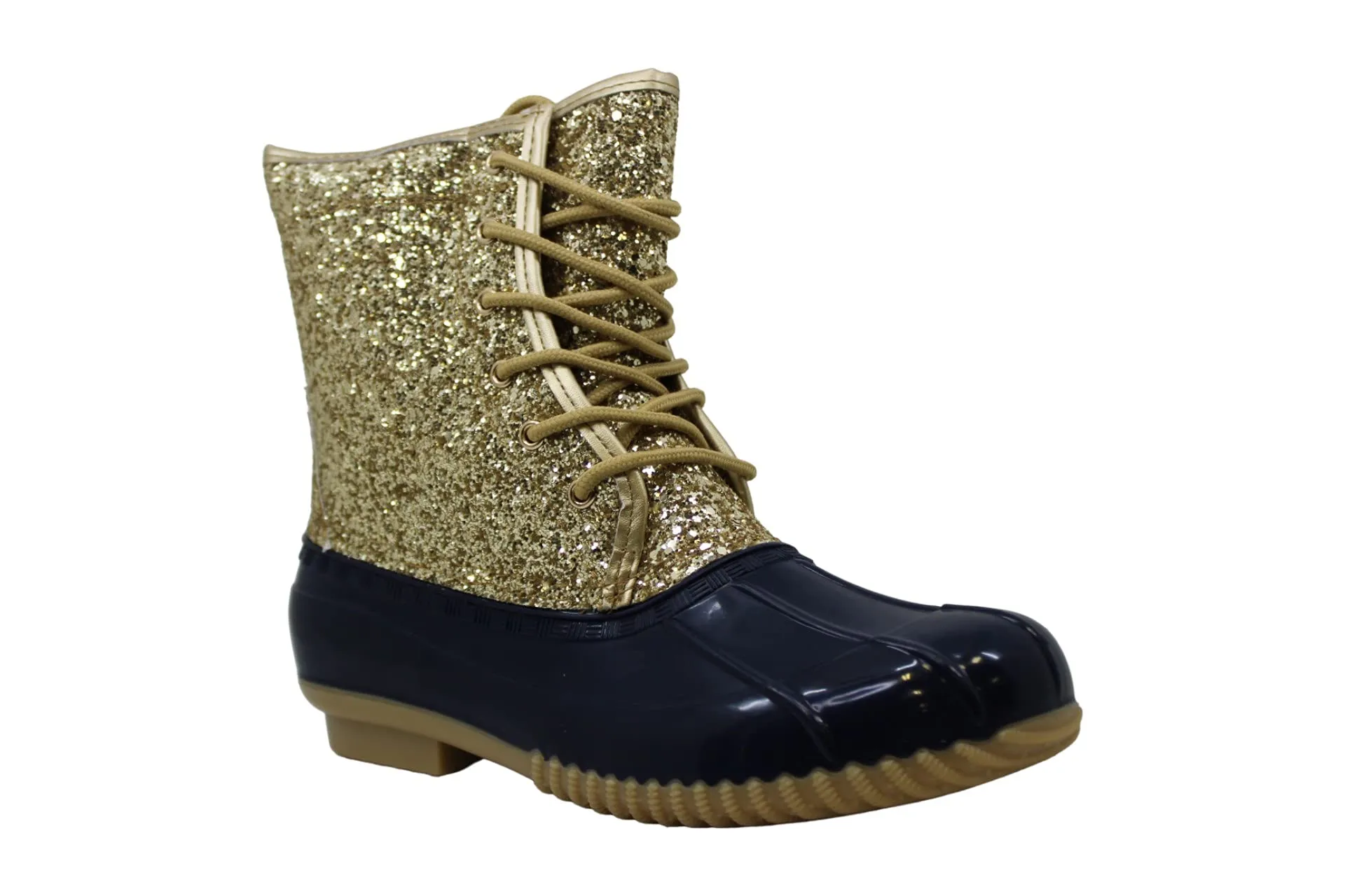 Sugar Womens Duck Boots - Waterproof Shell Insulated Snow Boot-Skylar2-Gold Glitter/Navy-8