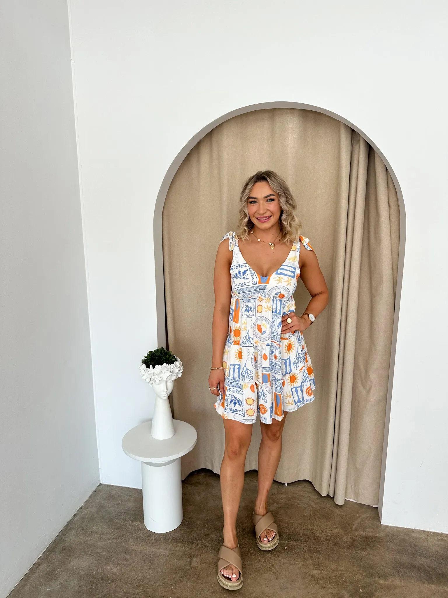 Sunkissed Dress -White/Orange/Blue