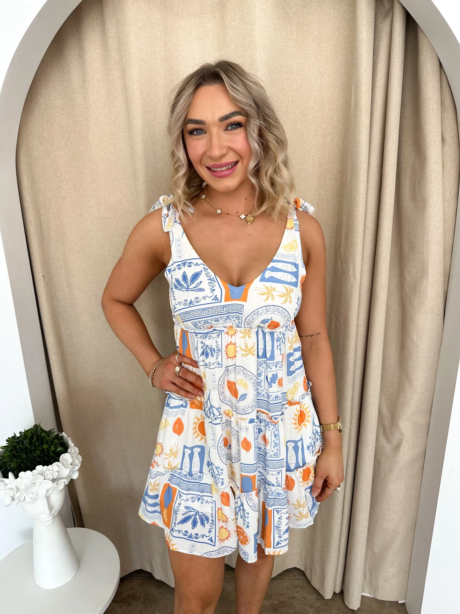 Sunkissed Dress -White/Orange/Blue