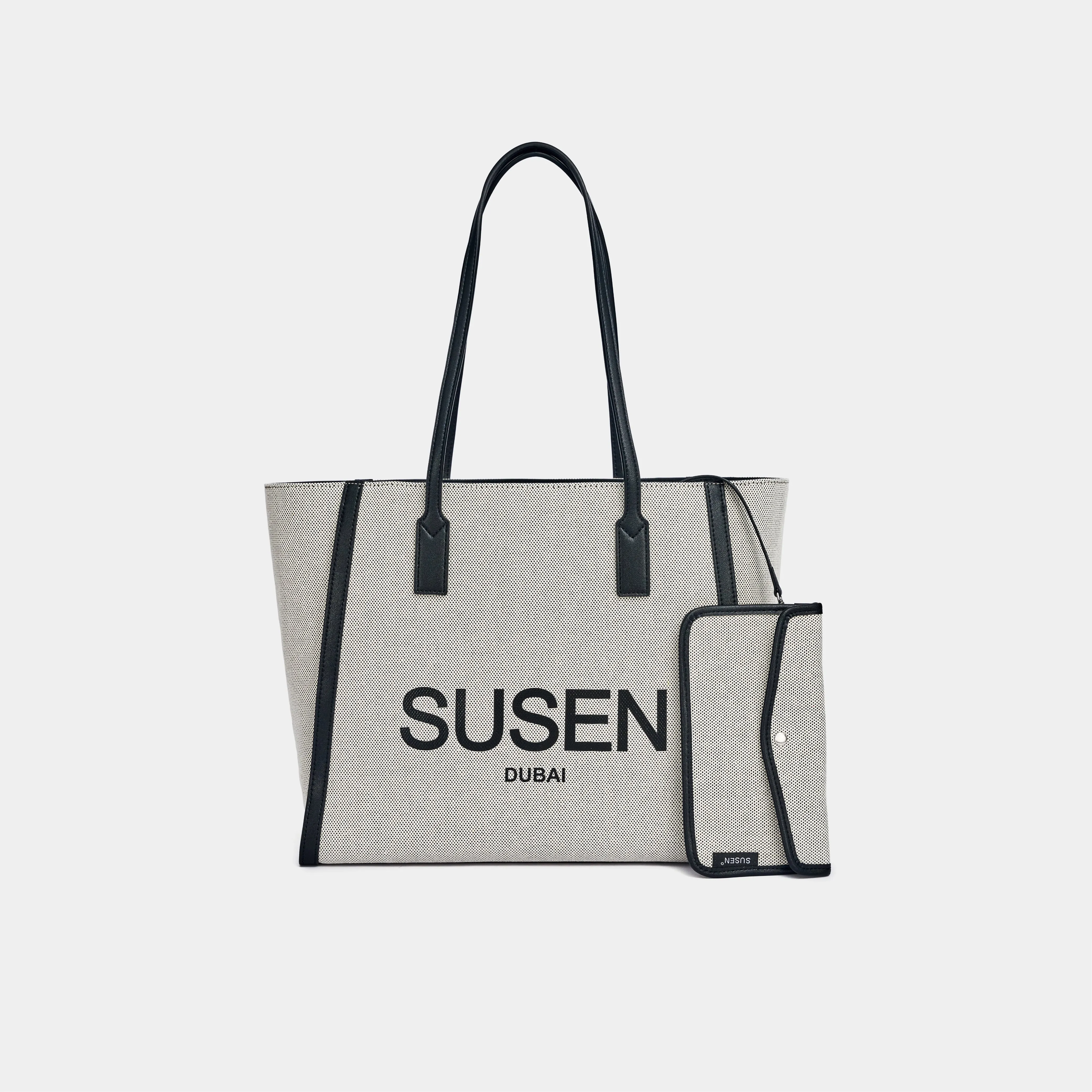SUSEN Minimalist Canvas Tote Bag - Beige