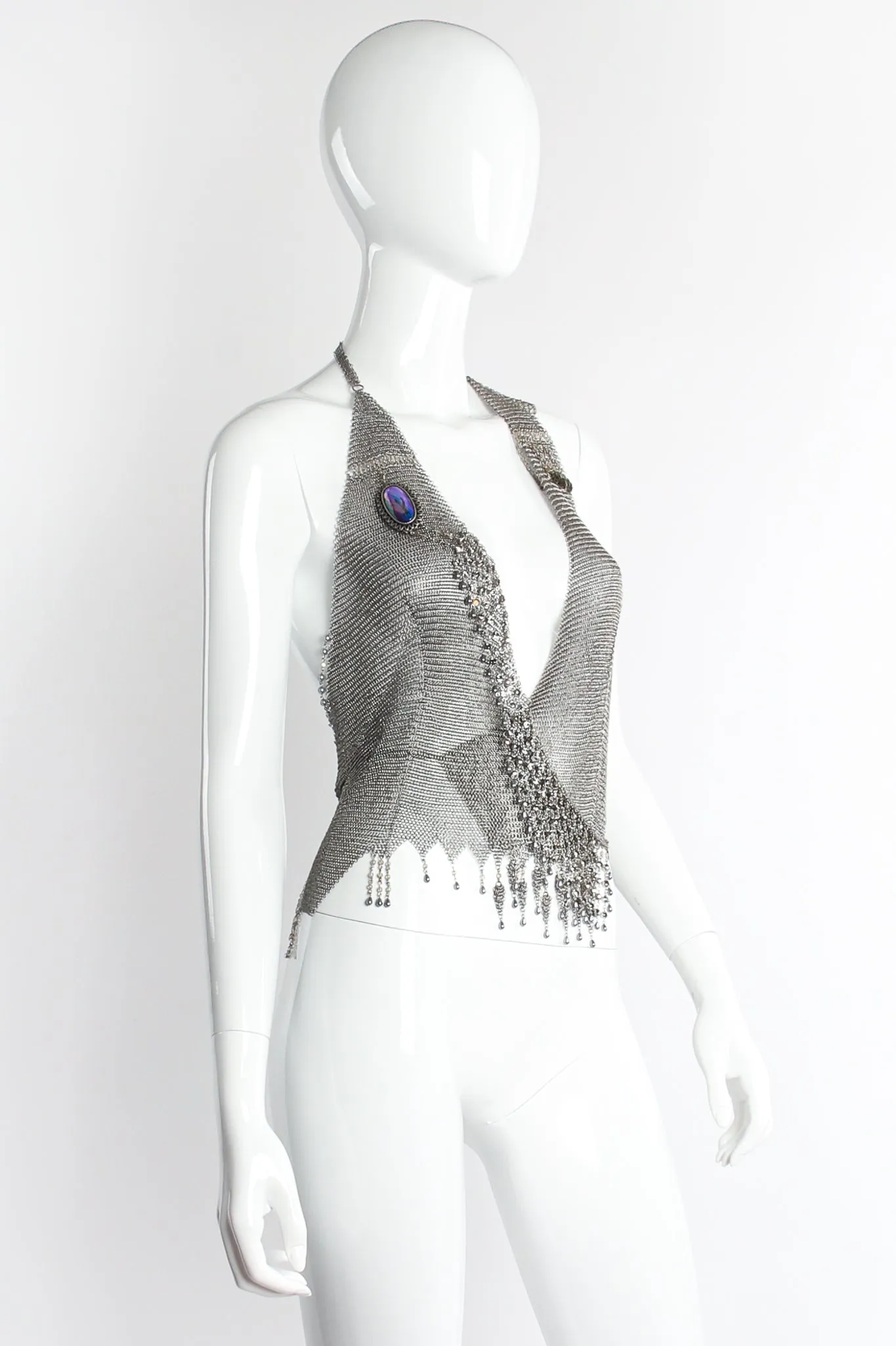 Swarovski Crystal & Pearl Draped Mesh Wrap Halter