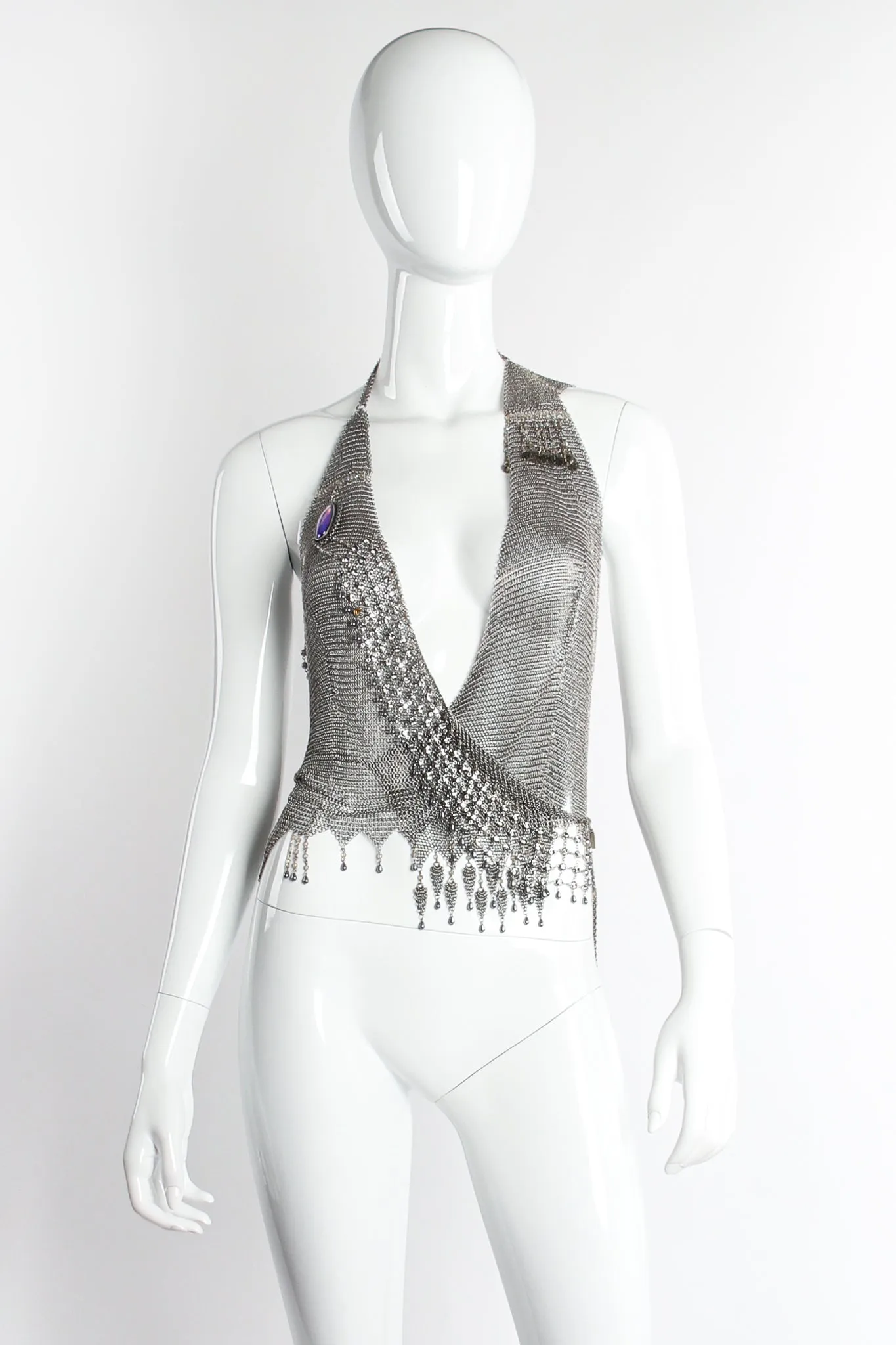 Swarovski Crystal & Pearl Draped Mesh Wrap Halter