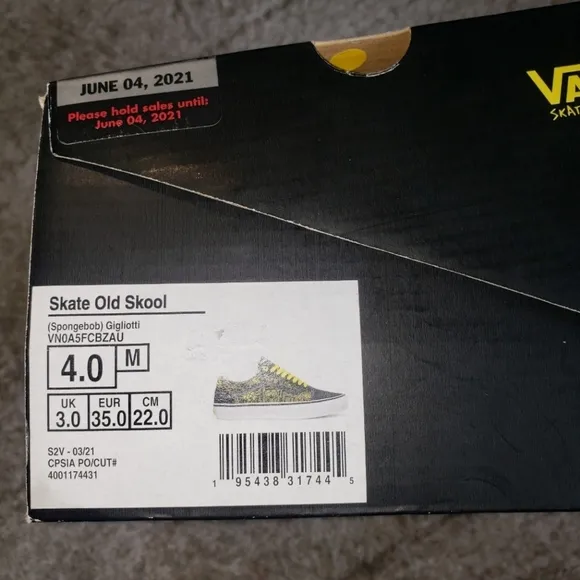 Sz 4 - Vans x Spongebob &quot;Skate Old Skool&quot; Sneakers (Gigliotti) Classic Skate Sh…