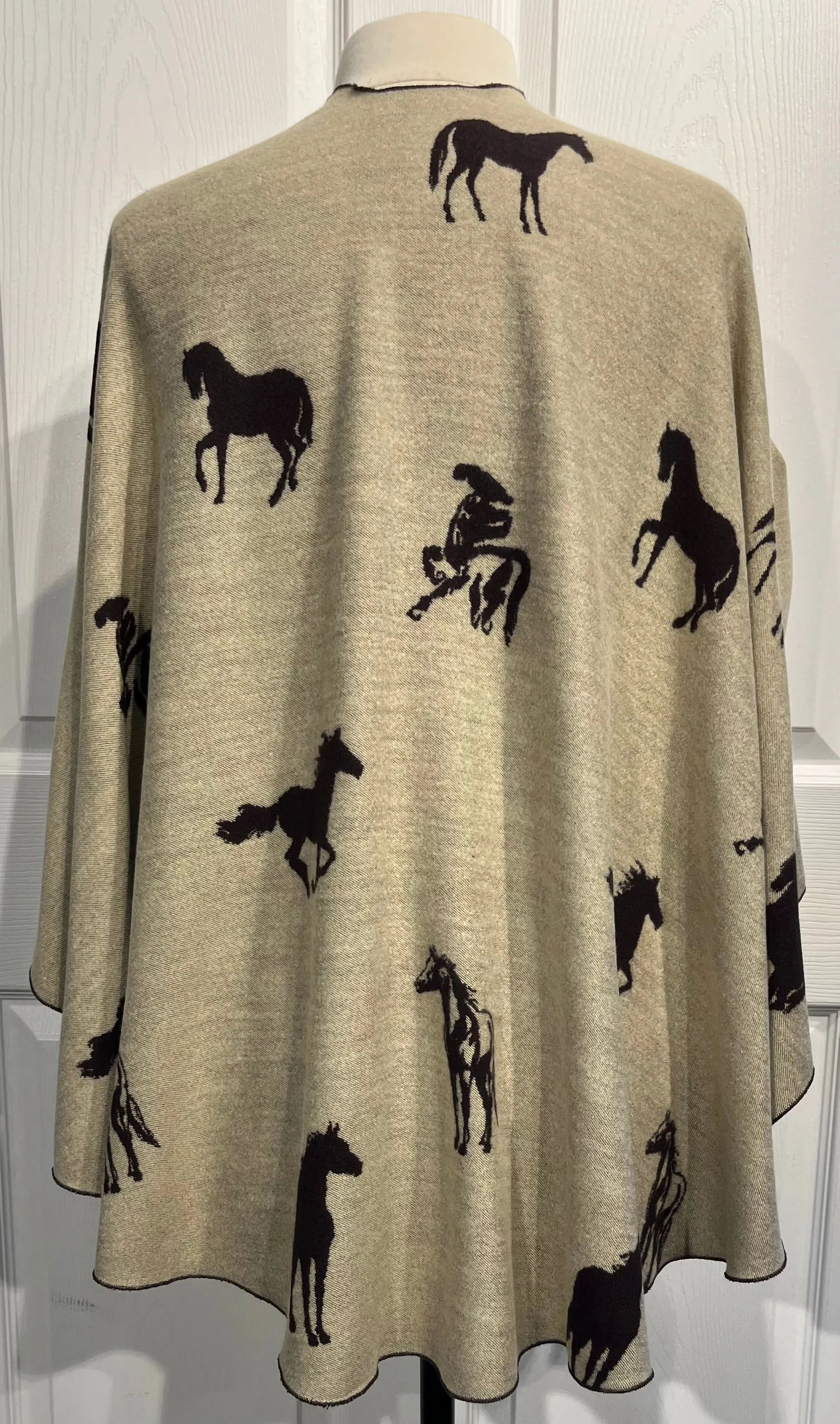 Tan Horses on Chocolate Reversible Cashmere Shawl