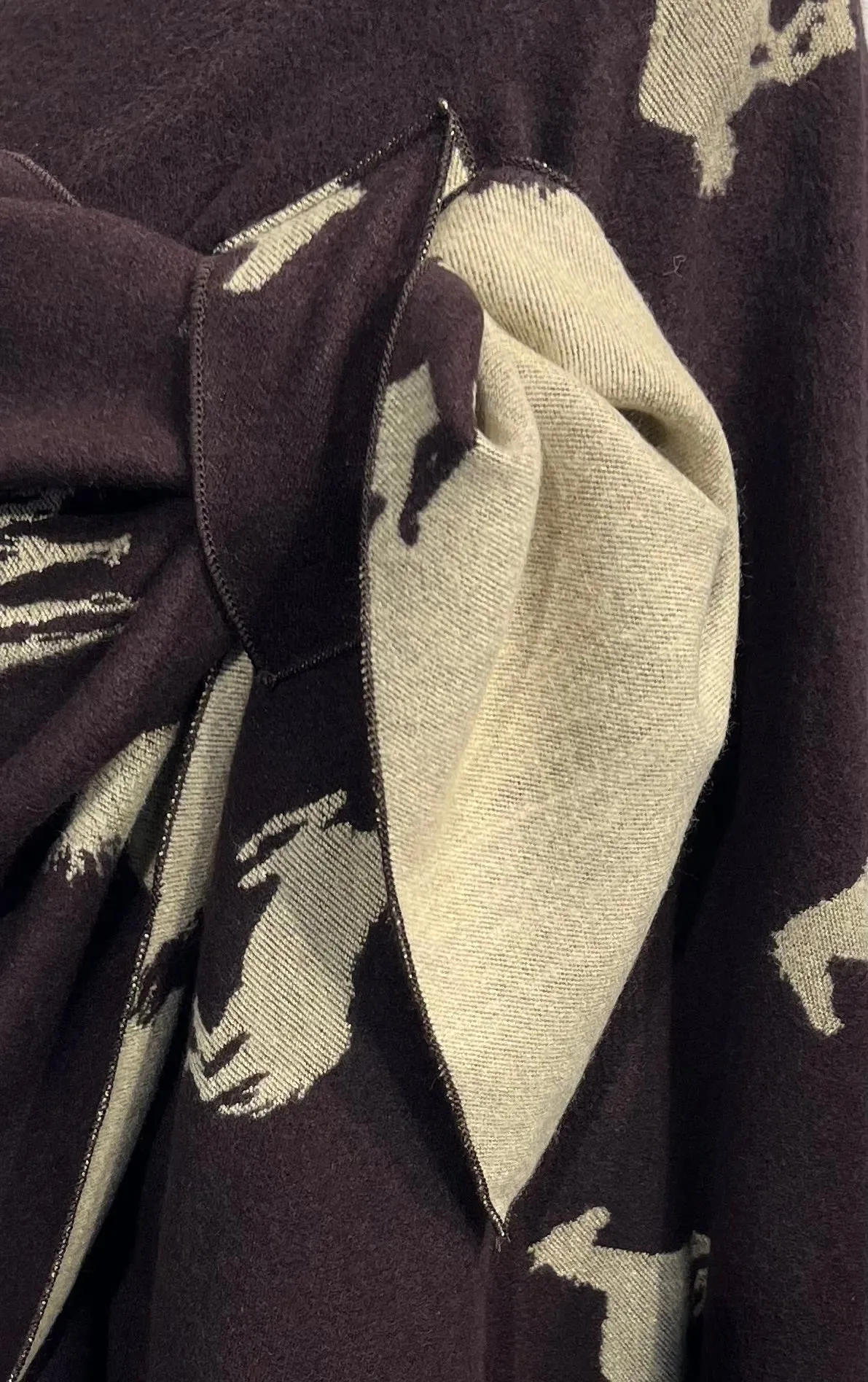 Tan Horses on Chocolate Reversible Cashmere Shawl