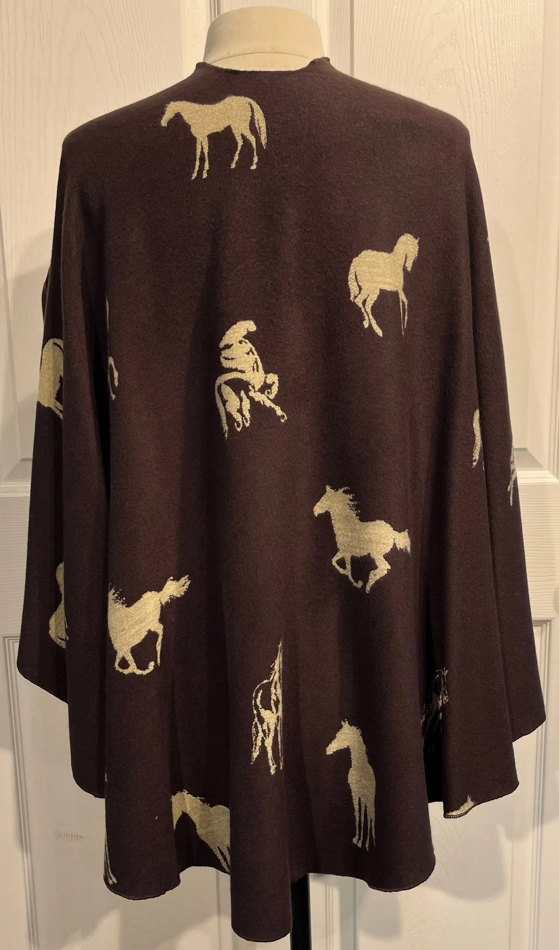 Tan Horses on Chocolate Reversible Cashmere Shawl