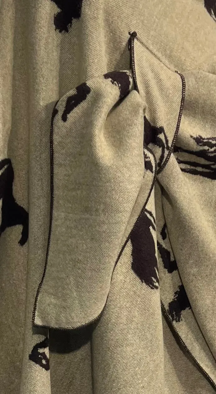Tan Horses on Chocolate Reversible Cashmere Shawl