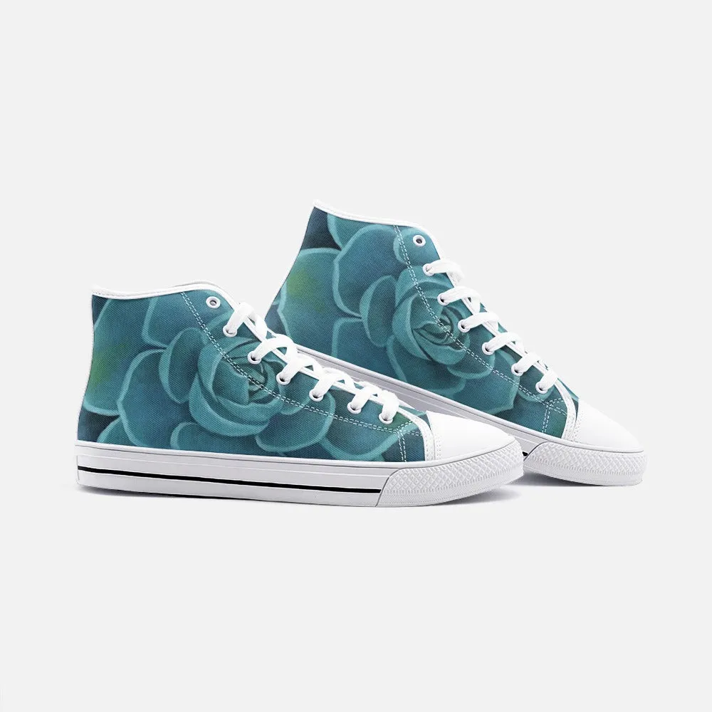 Teal Succulent  High Top Canvas Shoes