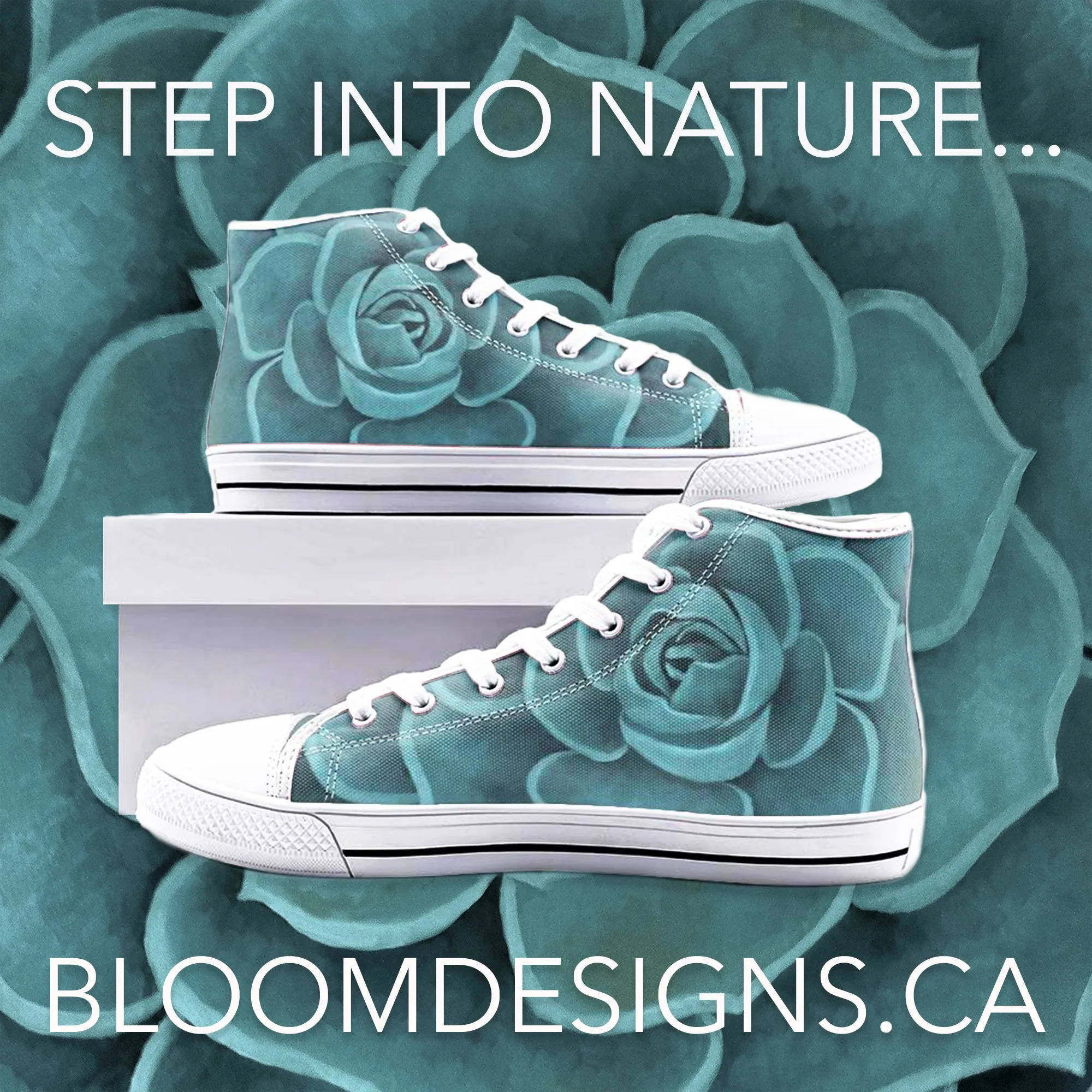 Teal Succulent  High Top Canvas Shoes