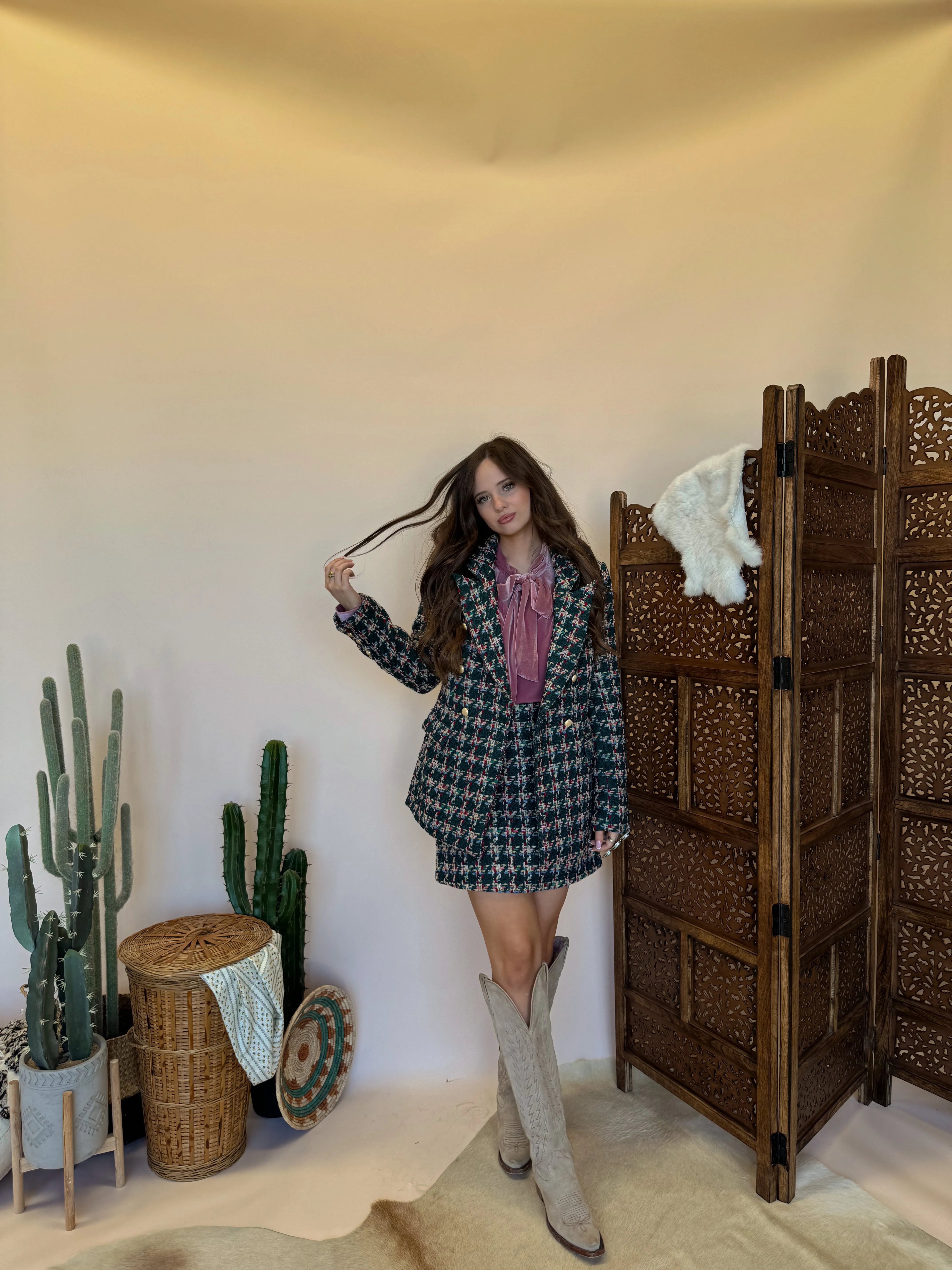 Teal Tweed Blazer Set