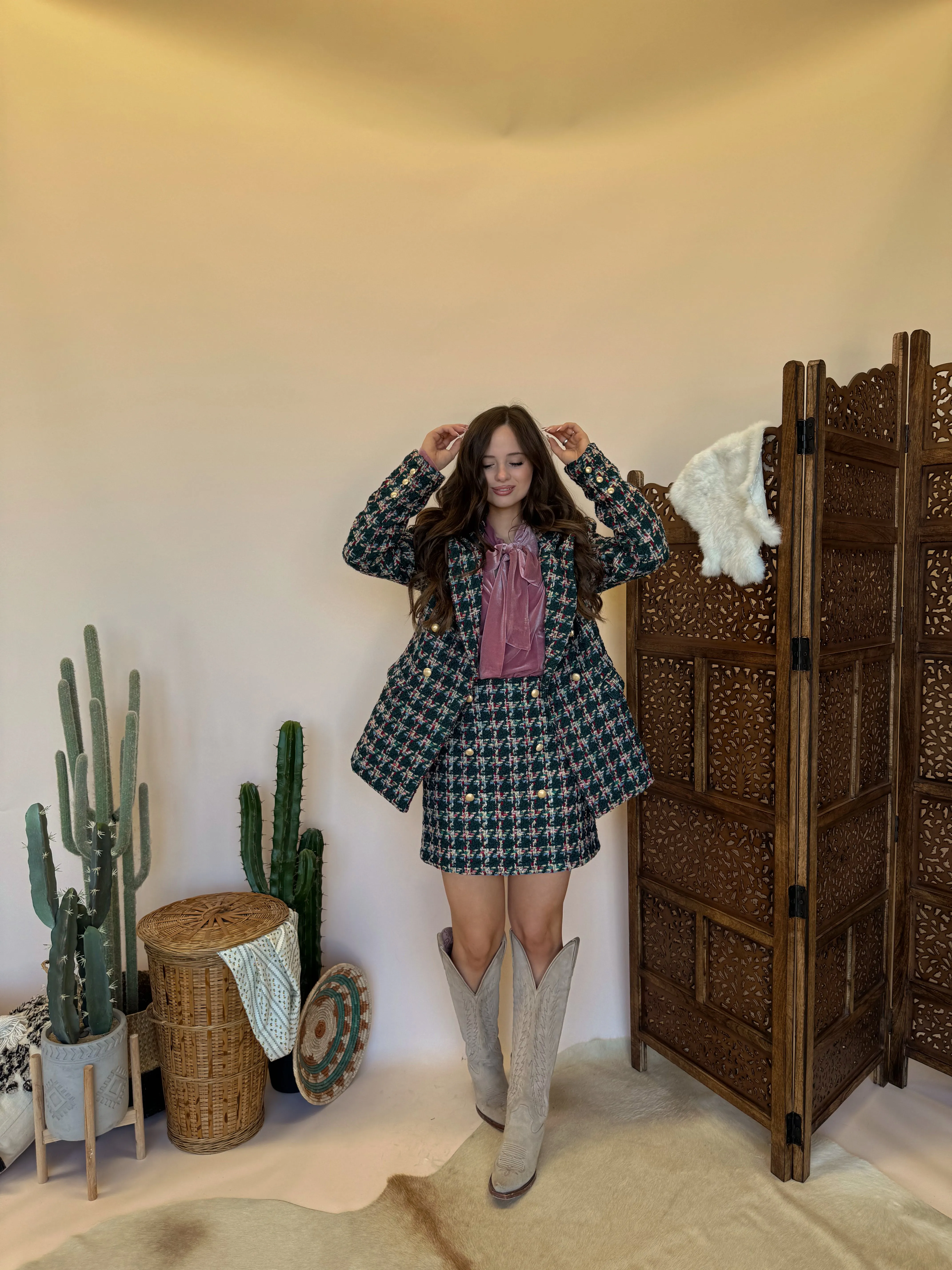 Teal Tweed Blazer Set