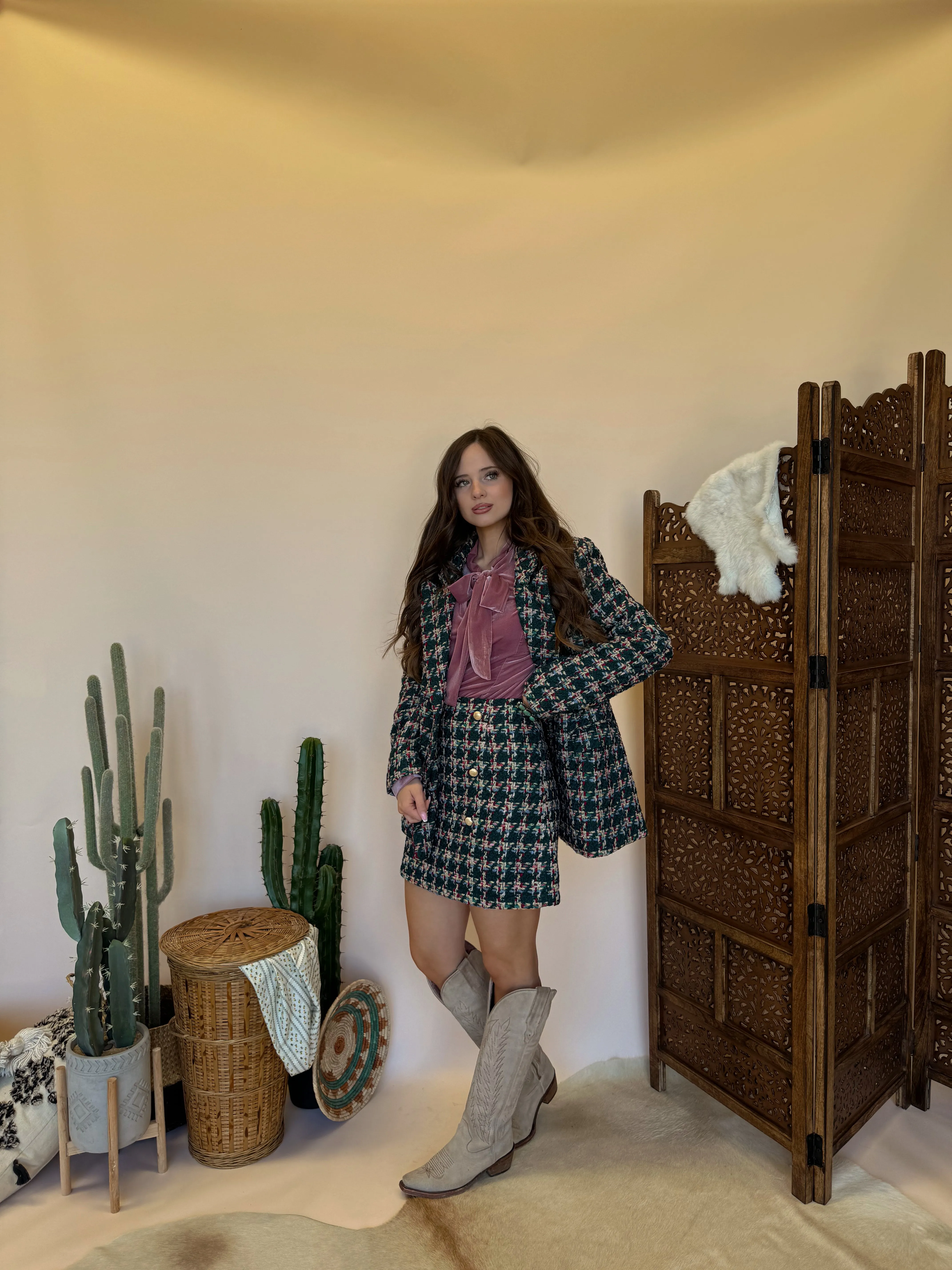 Teal Tweed Blazer Set