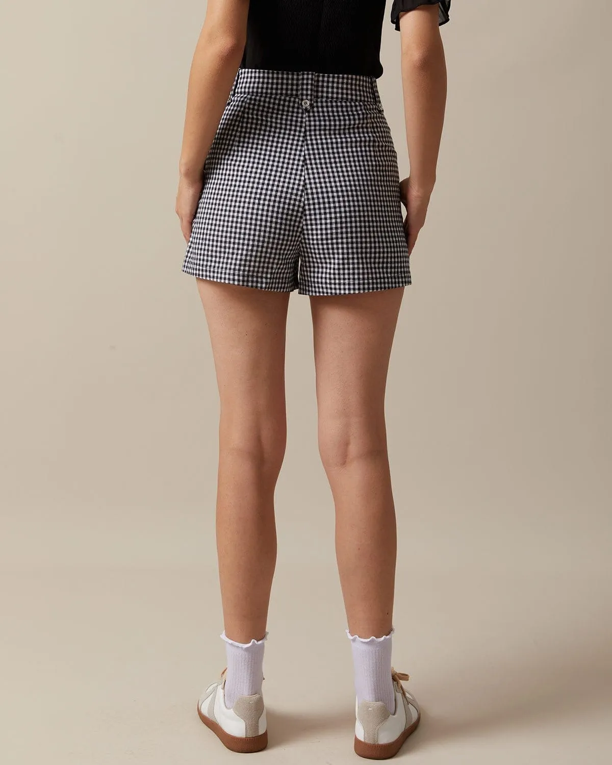 The Black High Waisted Button Up Plaid Shorts