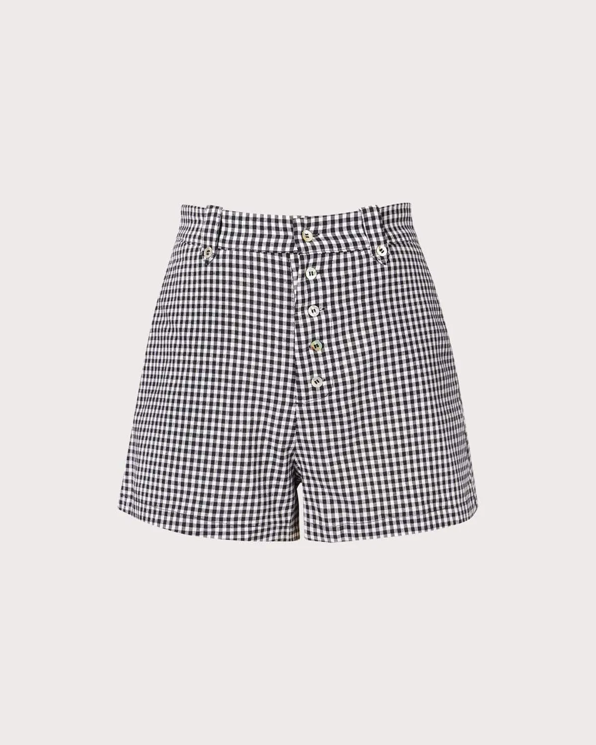 The Black High Waisted Button Up Plaid Shorts