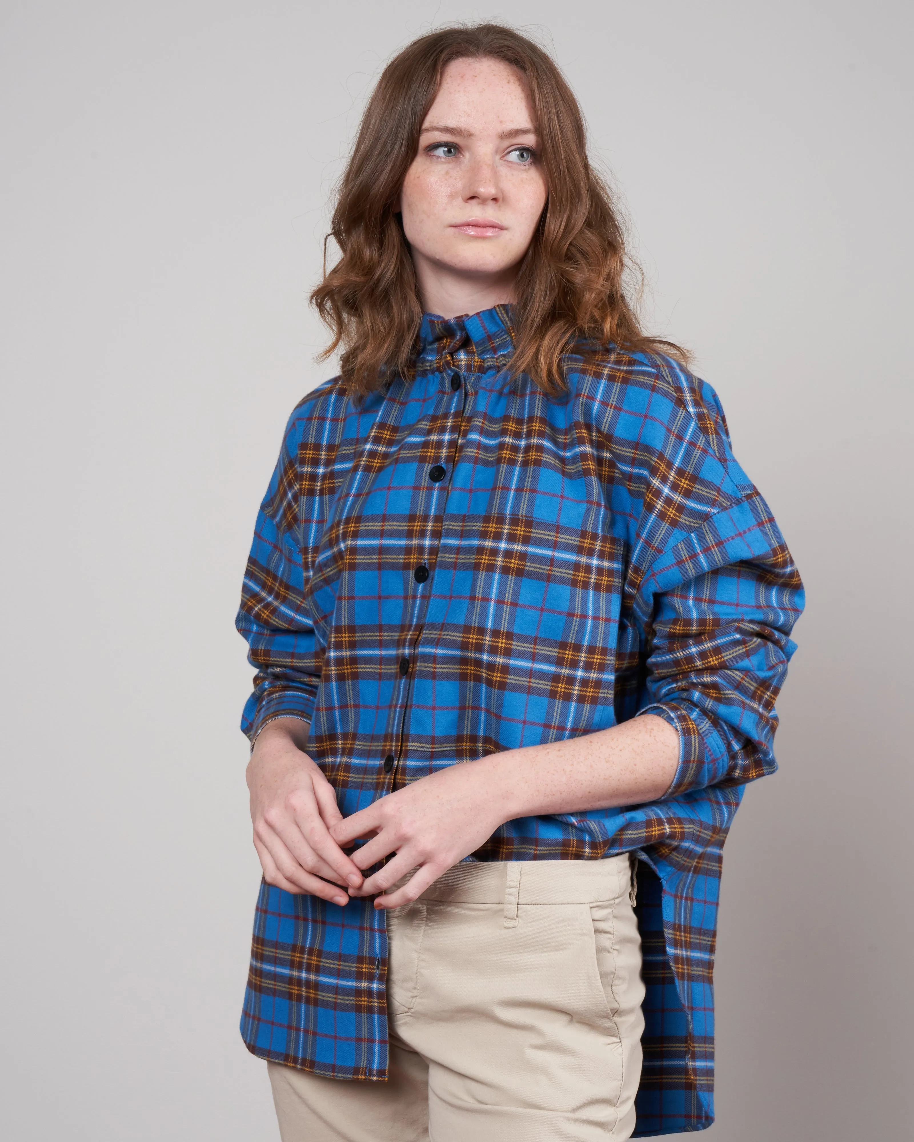 theodore ruffle shirt - blue multi